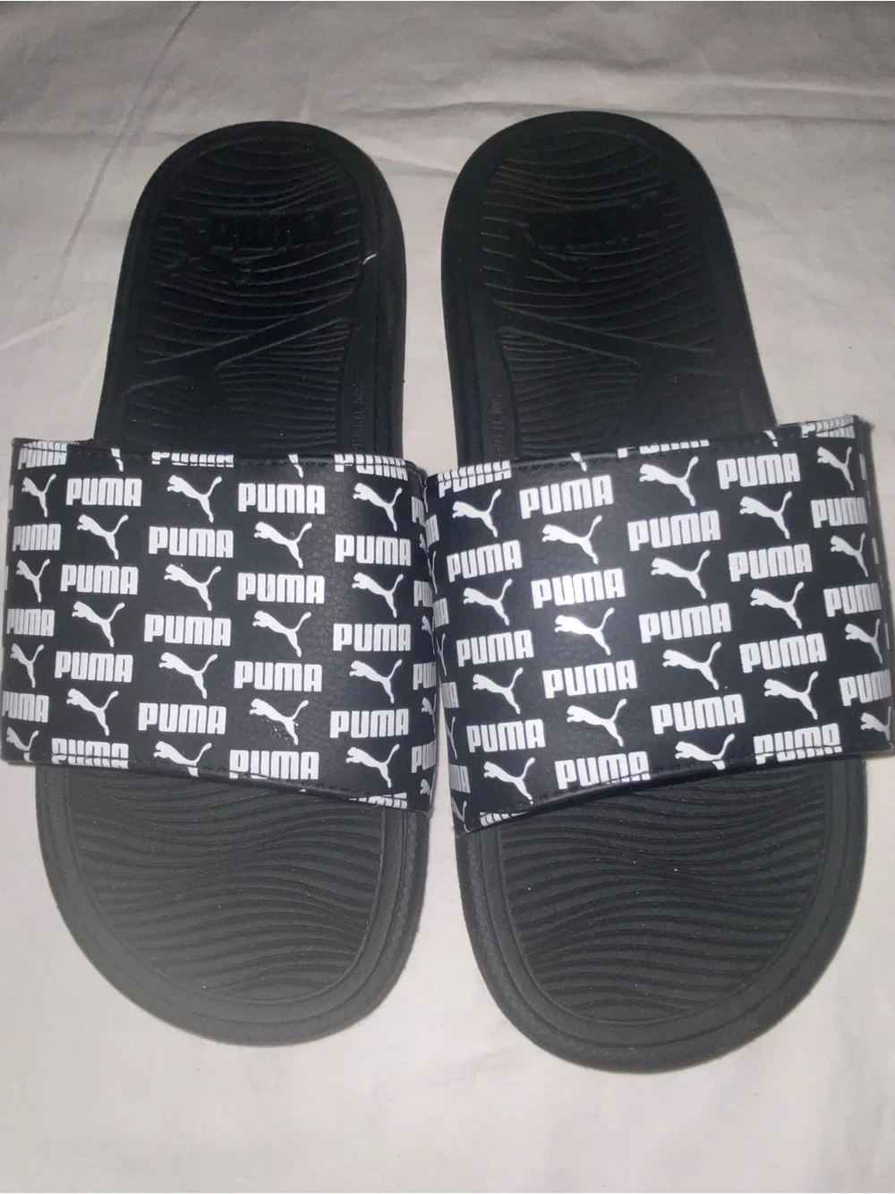 Puma Black & White Logo Slide Sandals